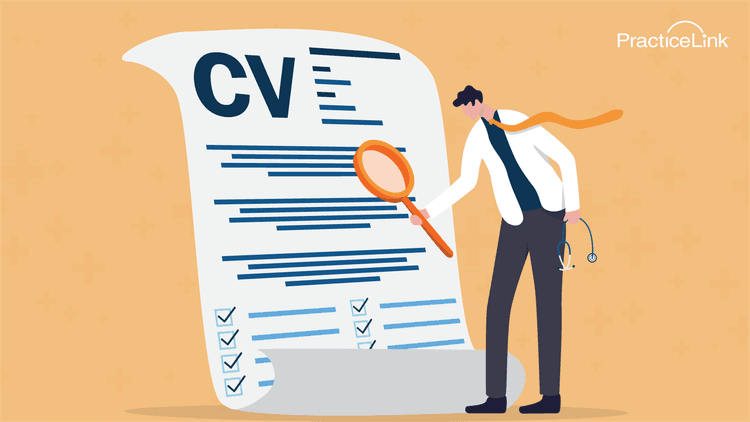 A physician exploring the details of his completed CV.